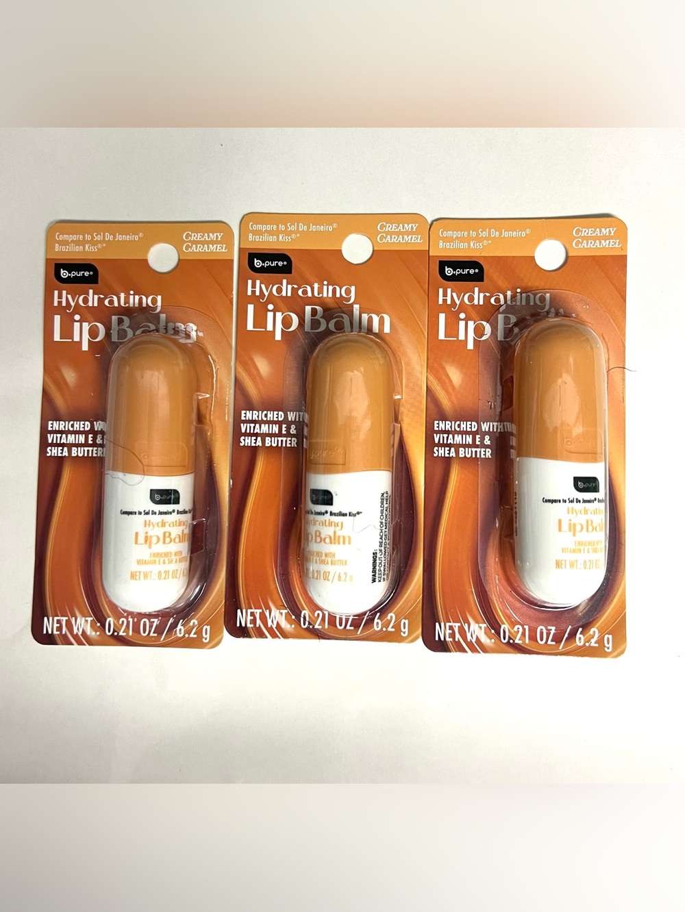 B pure Hydrating Lip Balm Cream. Enriched with Vitamin E Shea butter. Set of 3.